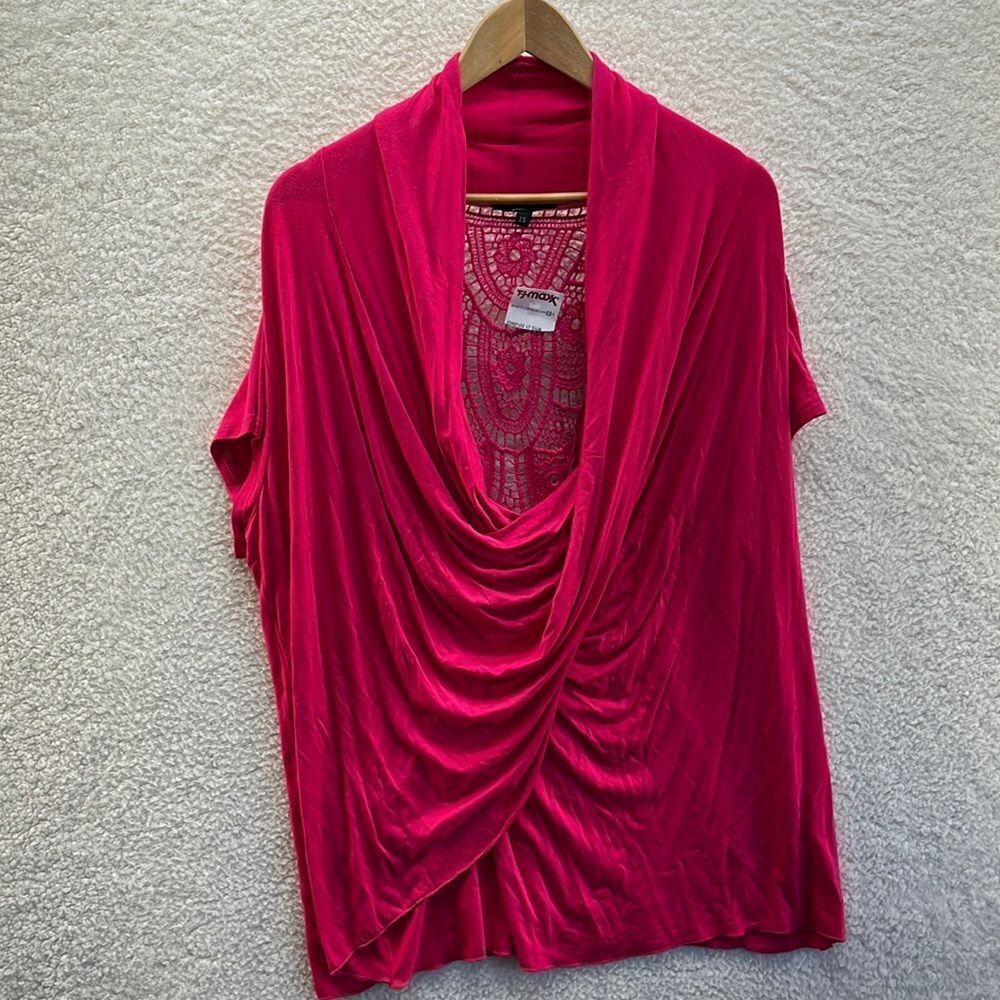 B’Leev Pink Drape Front Short Sleeve‎ Blouse Size 2X